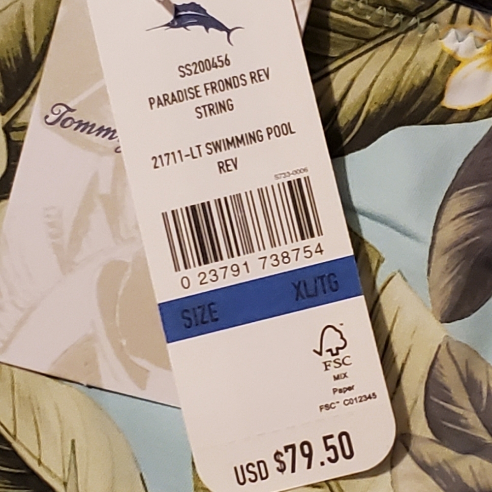 NWT TOMMY BAHAMA Paradise Fronds Reversible String Swim Bottoms Sz XL - Picture 2 of 3